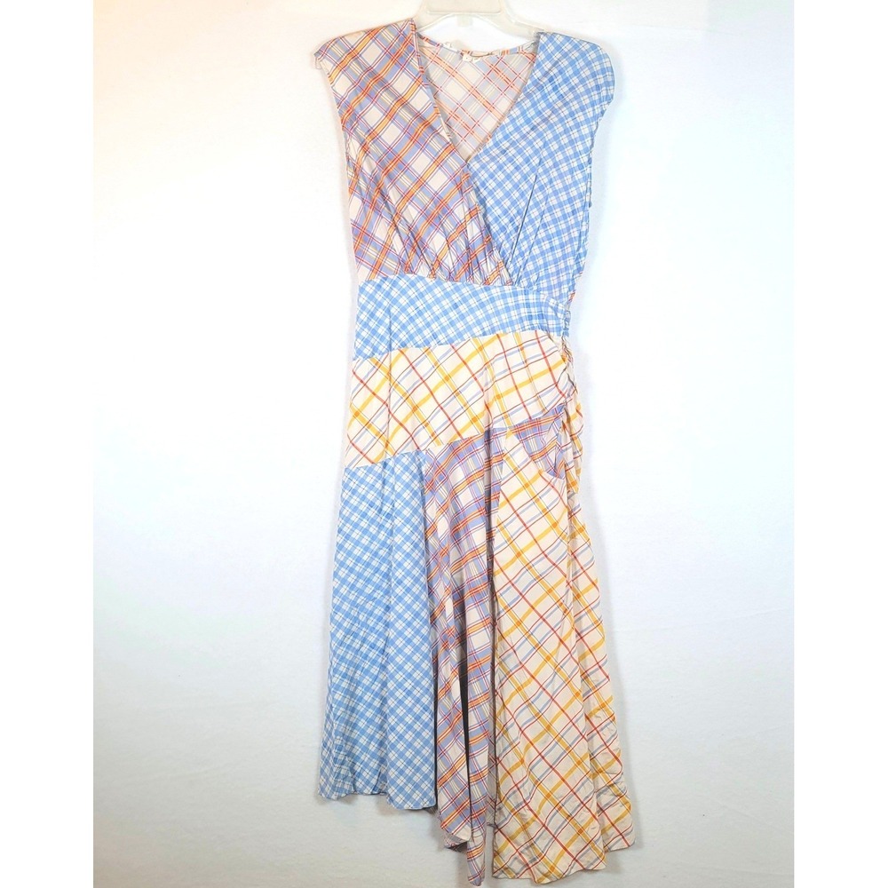 Veronica Beard Womens Wixson Silk Plaid Patchwork Midi Dress Size 4 Blue Picnic